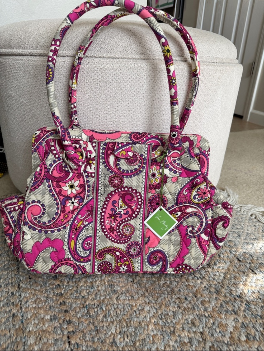 NWT Vera Bradley Pink Paisley meets plaid Quilted Shoulder Tote
